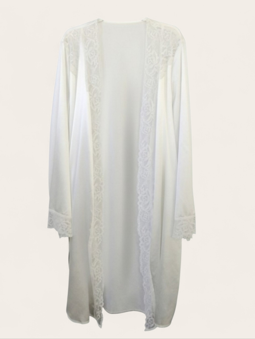 White Satiny Lace Trim Bridal Wedding Robe with Belt Size Large